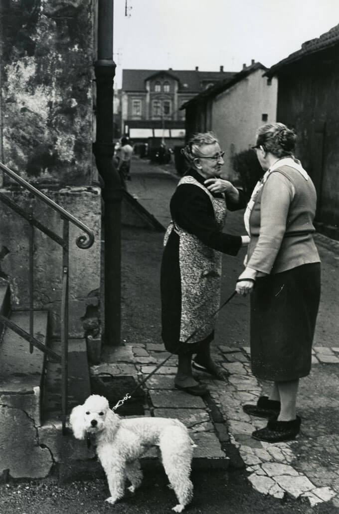 Two Women With Dog In Coal Mining Town, Bochum, W. Germany